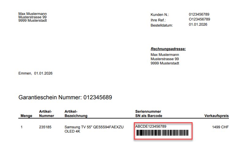 Example Serail number